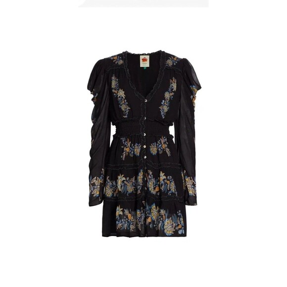 FARM Rio Dresses & Skirts - Farm Rio Black Stitched Garden Button Front Long Sleeve Dress Size Small New